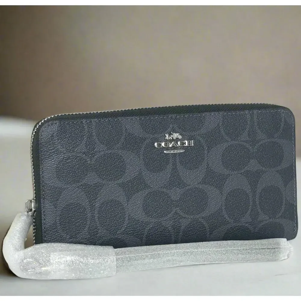Coach C4452 Long Zip Phone Wallet Midnight Navy Canvas Wristlet